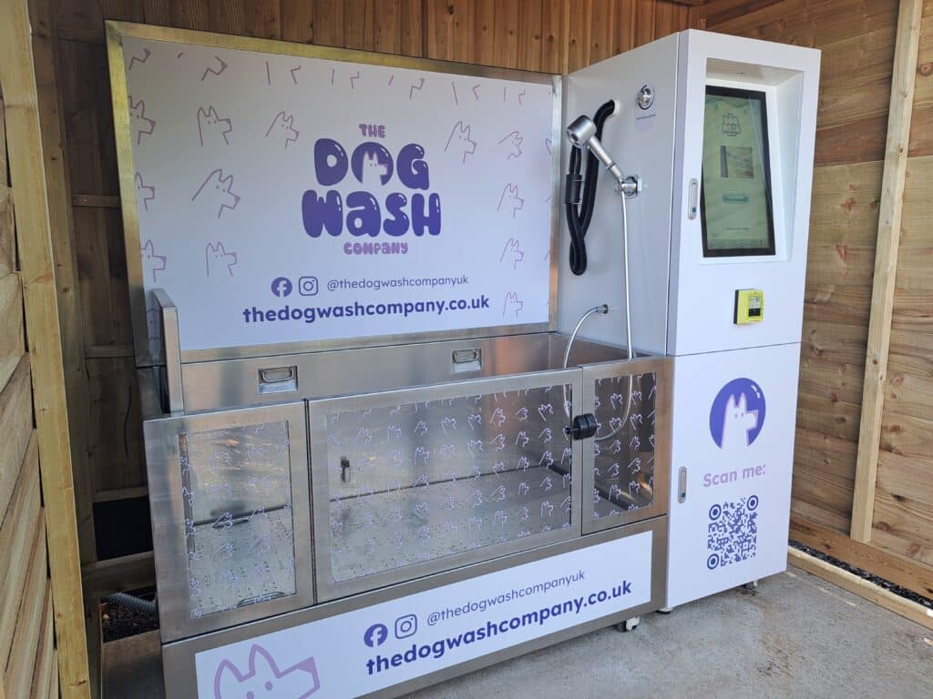 Covered self-service dog wash at Foxholes Farm Dog Park, Crick